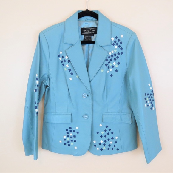 Terry Lewis Classic Luxuries Jackets & Blazers - Terry Lewis Light Blue leather Jacket M